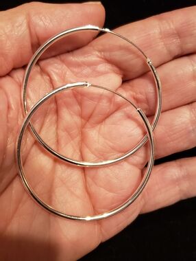 NEW 925 Sterling 2" Hoop Earrings. White, Pure Silver. Cool, Elegant And Classic